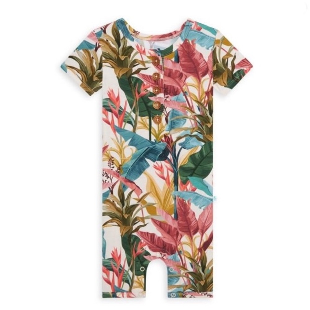 Posh Peanut Baby Boy's Tropicana Henley Short Sleeve Romper-9/12M